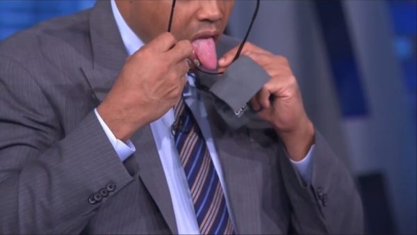 Charles Barkley licking his glasses