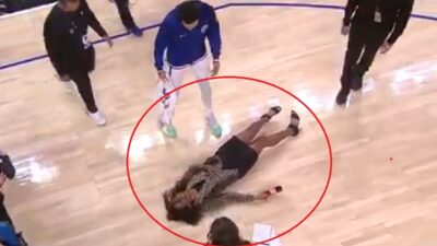 Kristina Pink lies on the floor