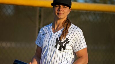 Rachel Balkovec in a Yankees uniform