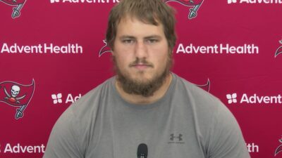 Ali Marpet at a press conference