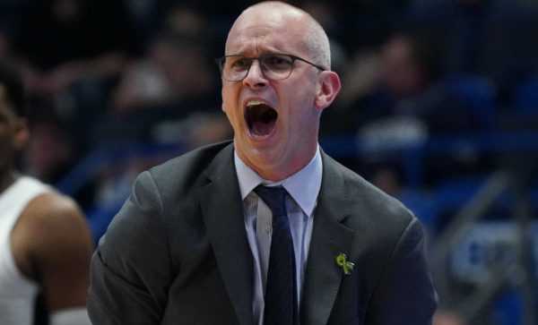 Dan Hurley shouts from the sideline