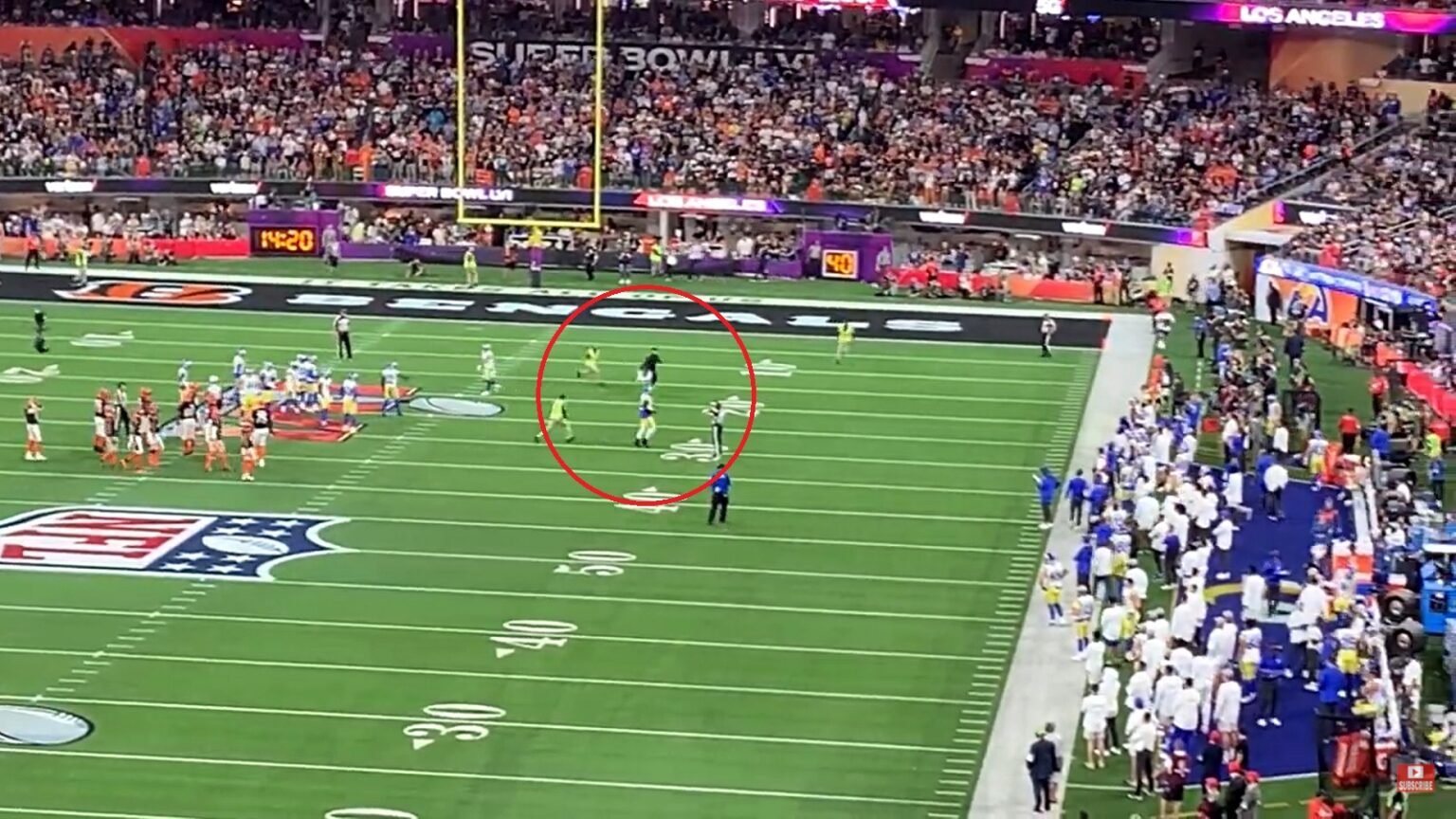 Fan runs onto field during Super Bowl LVI, gets tackled