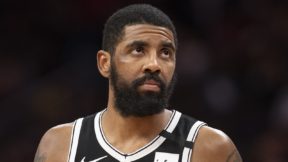 Kyrie Irving wearing his Nets uniform