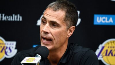 Rob Pelinka at a press conference