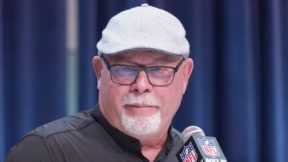 Bruce Arians at the podium