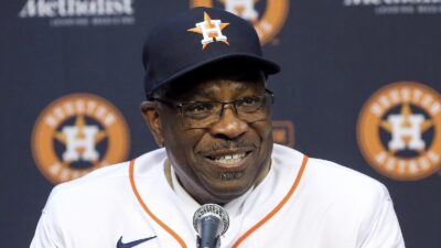 Astros manager Dusty Baker smiling