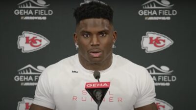 Tyreek Hill with the media