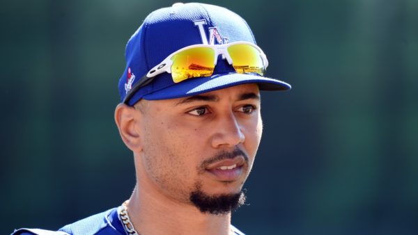 Mookie Betts with a Dodgers cap