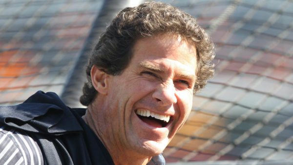 Paul O'Neill smiles during batting practice