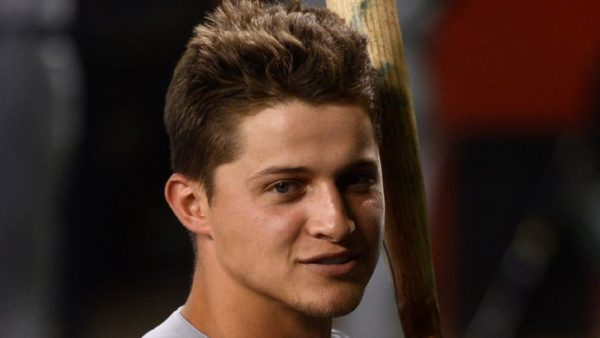 Corey Seager holding a bat