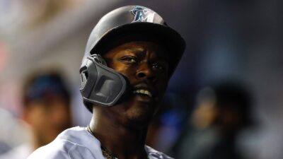 Jazz Chisholm in the dugout