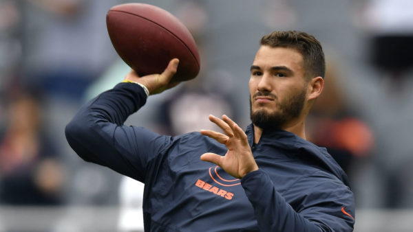 Mitchell Trubisky warms up before a game