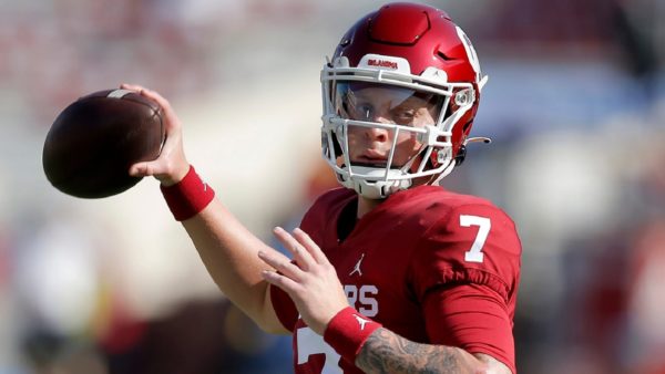 Spencer Rattler holds a ball