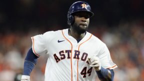 Yordan Alvarez running in an Astros uniform