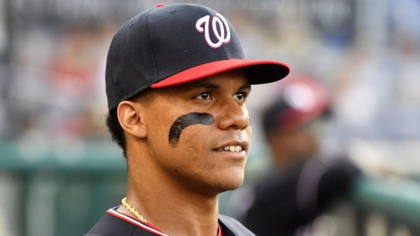 Juan Soto in a Nats hat