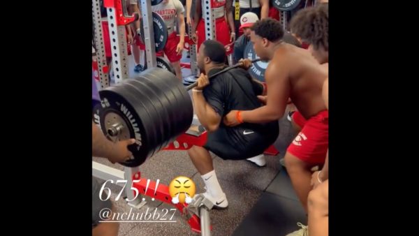 Nick Chubb squatting