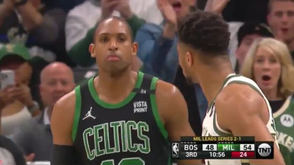 Al Horford looks at Giannis