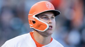 Joc Pederson in a batting helmet