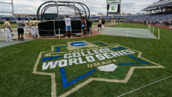 College World Series logo behind home plate