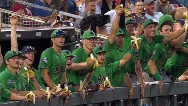 Notre Dame players holding bananas