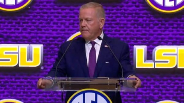 Brian Kelly at the podium