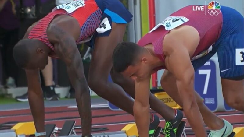 Devon Allen in the blocks