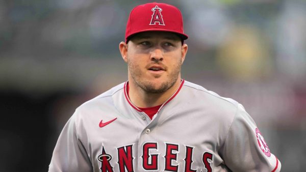 Mike Trout in his Angels uniform