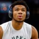 Giannis Antetokounmpo wearing headphones