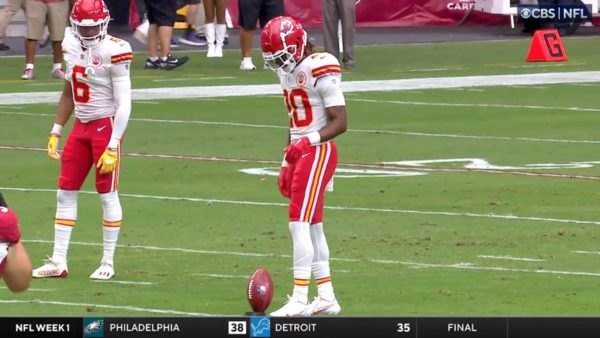 Justin Reid kicks for the Chiefs