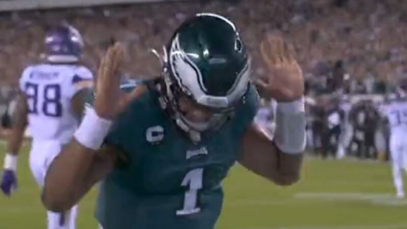 Jalen Hurts doing the Griddy dance