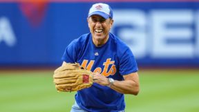 Jerry Seinfeld with Mets gear on