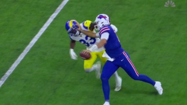 Josh Allen gives a stiffarm