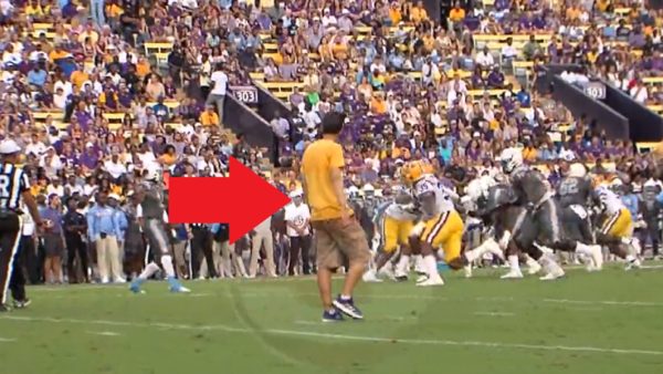 An LSU fan on the field