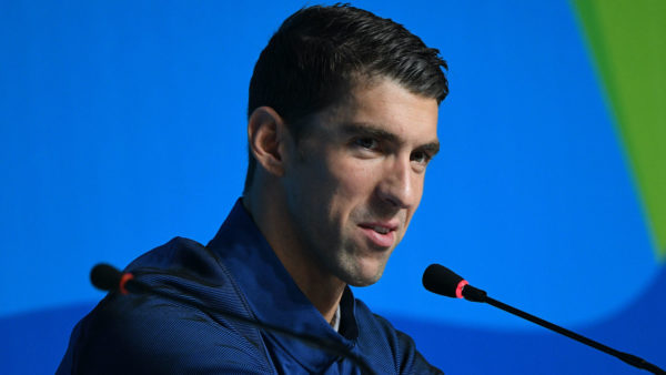 Michael Phelps at a press conference