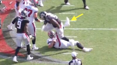 Tom Brady kicks Grady Jarrett