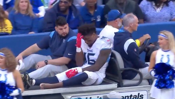 Treylon Burks carted off with an injury