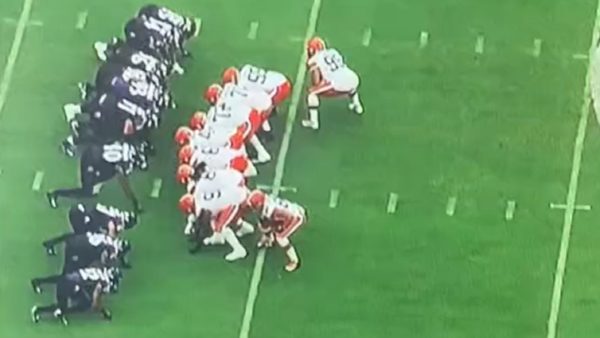 Browns players lined up
