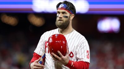 Bryce Harper holding a helmet