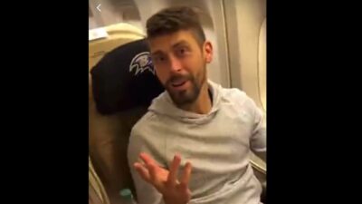 Justin Tucker on a plane