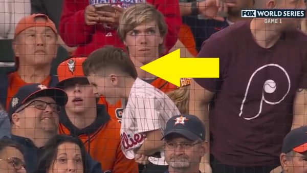 A young Phillies fan yelling