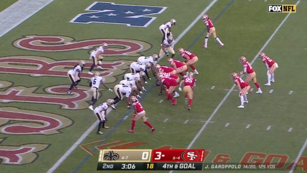 The 49ers line up at the goal line