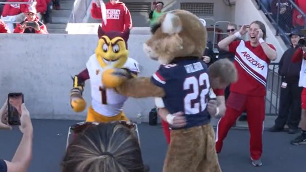 Arizona State and Arizona mascot trade punches