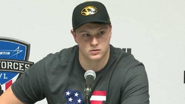 Harrison Mevis at a press conference