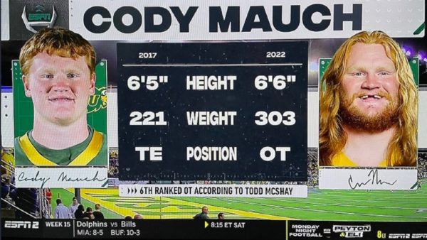 A graphic showing the Cody Mauch transformation