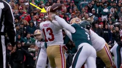 Brock Purdy suffers an elbow injury on a sack