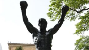 The front of the Rocky statue in Philadelphia
