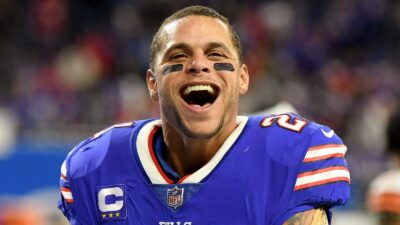 Jordan Poyer smiling after a game