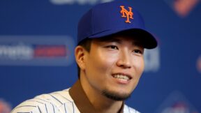 Kodai Senga with a Mets hat on