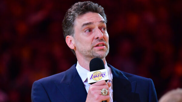 Pau Gasol during a ceremony with the Lakers