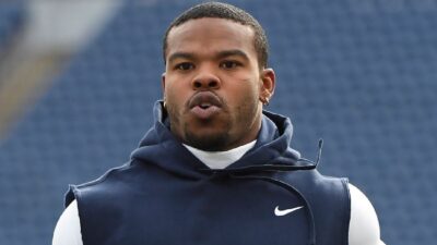 Damien Harris in warmups